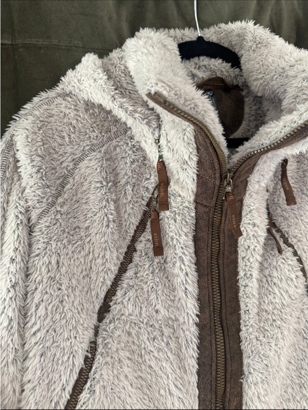 KÜHL Flight Jacket Sherpa Fleece Hooded Jacket Cream Brown Style Size Large - Picture 3 of 10